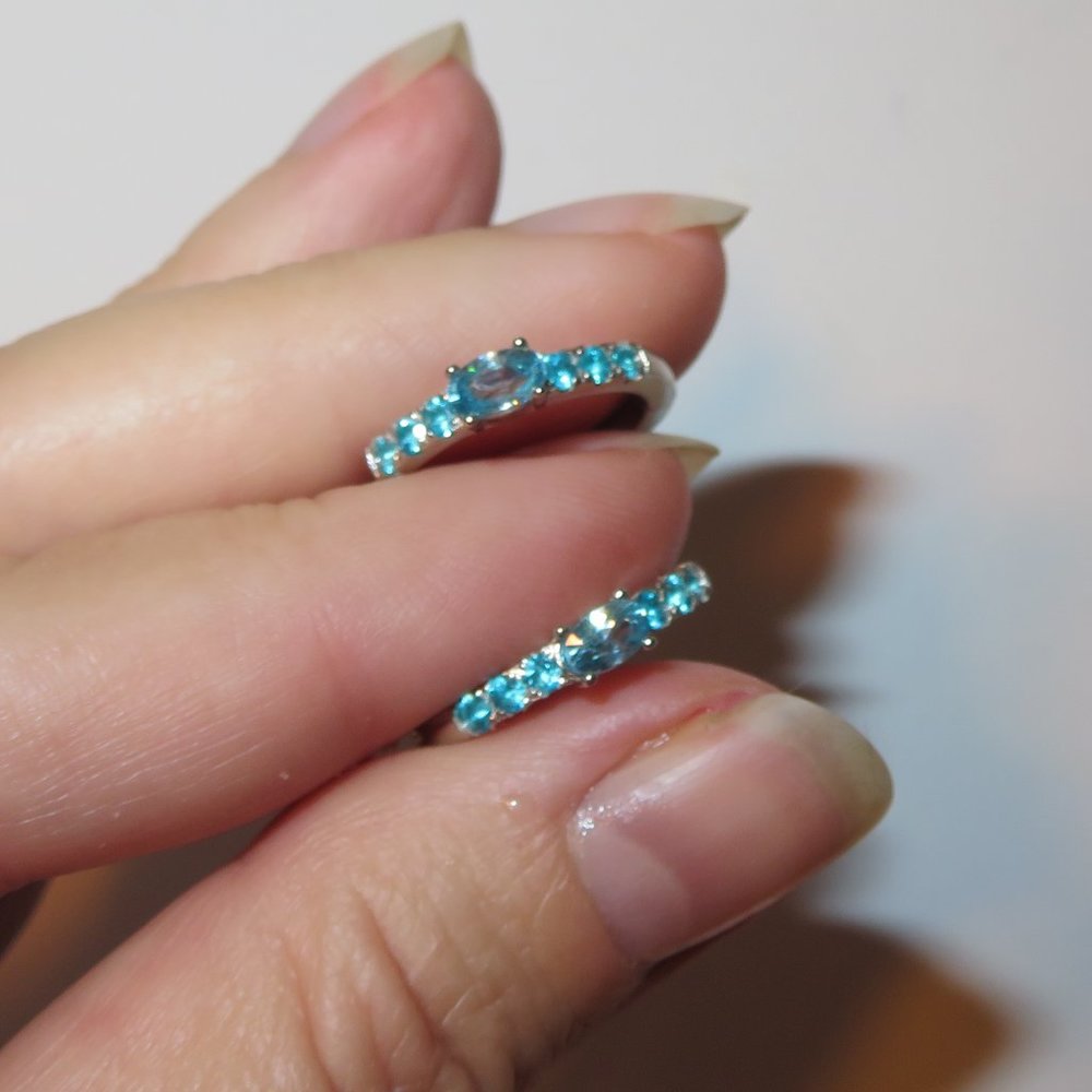 NATURAL Blue Zircon And Apatite 925 Sterling Silver Earrings Hoops - Picture 10 of 13